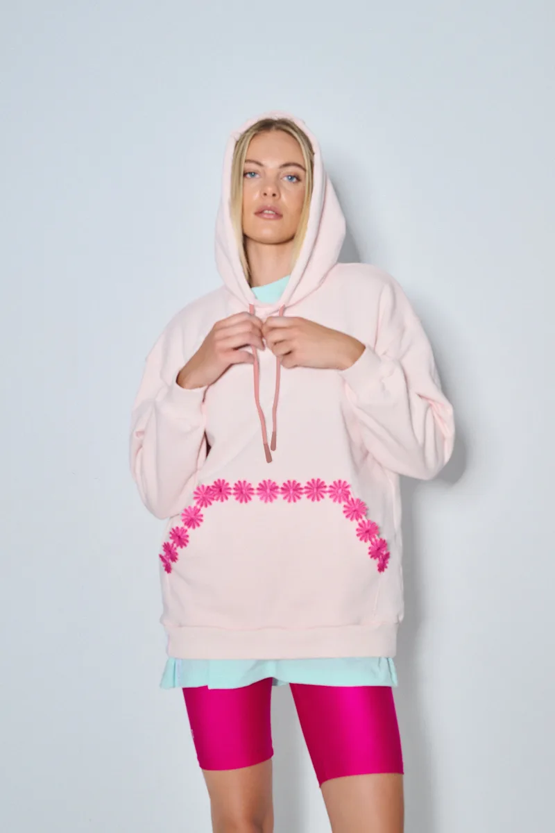 Γυναικείο Φούτερ με κουκούλα και κέντημα - MARY - BABY PINK