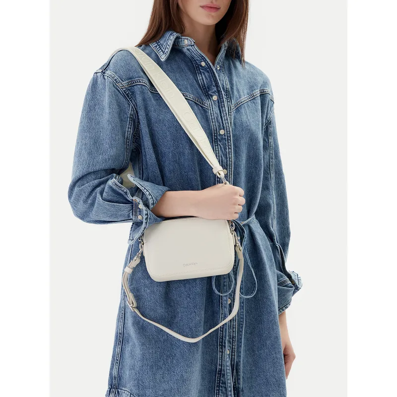 Τσάντα Calvin Klein Webbing Double Strap Camera Bag LV04F3165G Λευκό