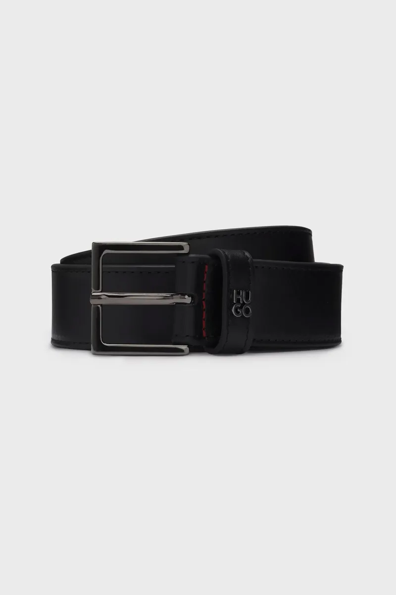 Hugo Boss ανδρική δερμάτινη ζώνη με μεταλλική αγκράφα - 50537026 Μαύρο
