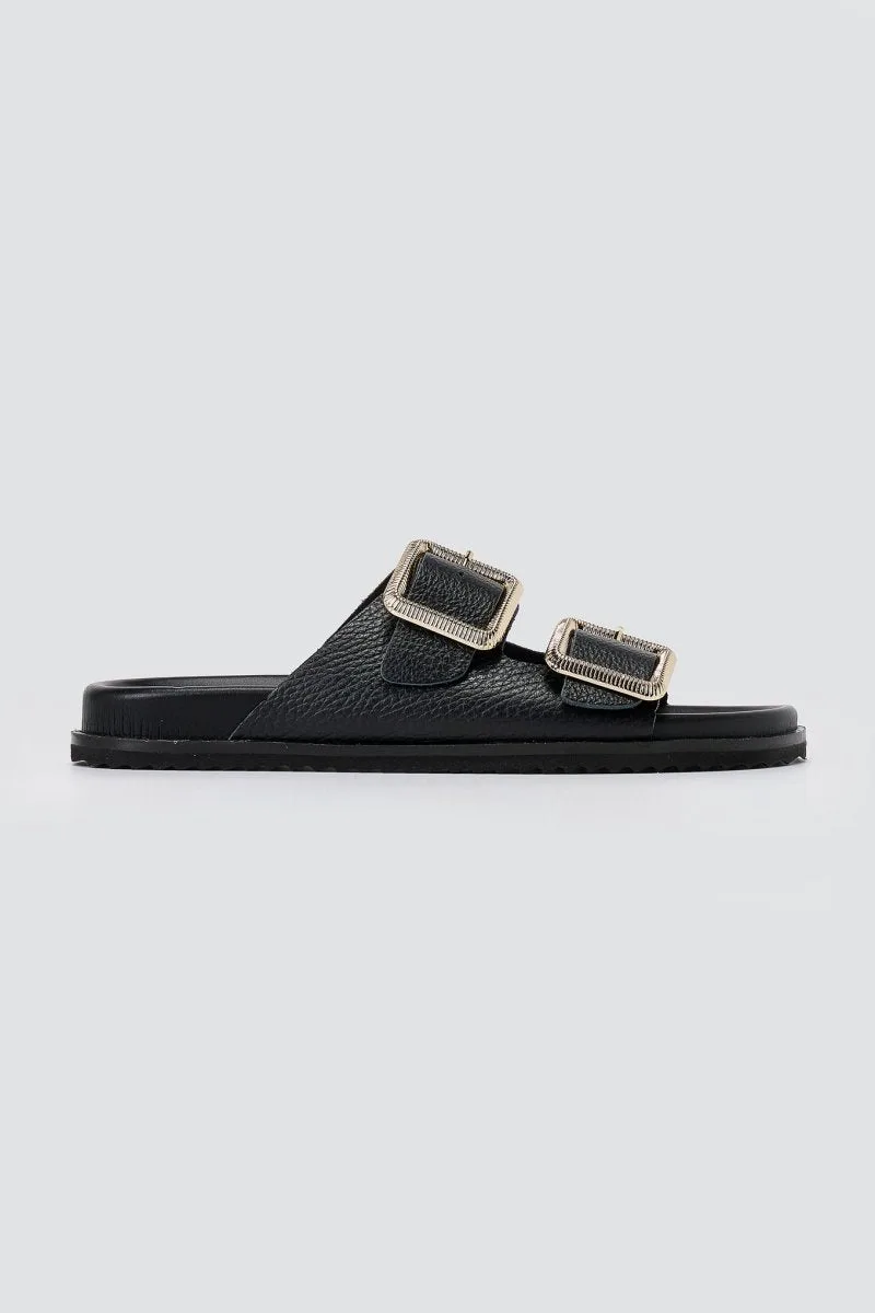 ATENEO Buckle Sandals Lightweight Sole - 61301 - Black Matte