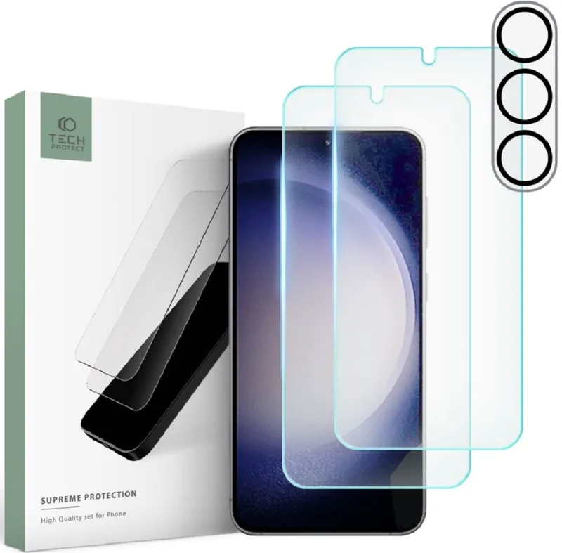 Tech-Protect Supreme Set - Σετ Tempered Glass 2 x Αντιχαρακτικά Προστατευτικά Οθόνης και 1 x Κάμερας - Samsung Galaxy S23 Plus - Clear (9490713929346)