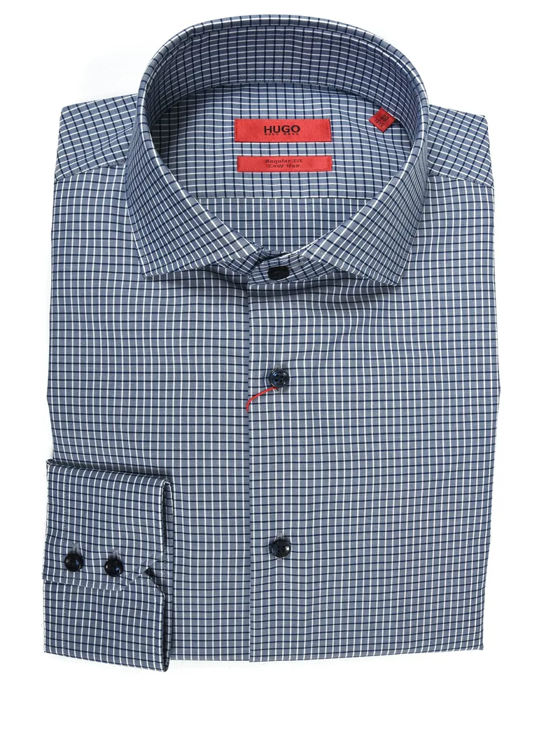 HUGO ΠΟΥΚΑΜΙΣΟ ΚΑΡΩ GORDON REGULAR FIT EASY IRON ΜΠΛΕ
