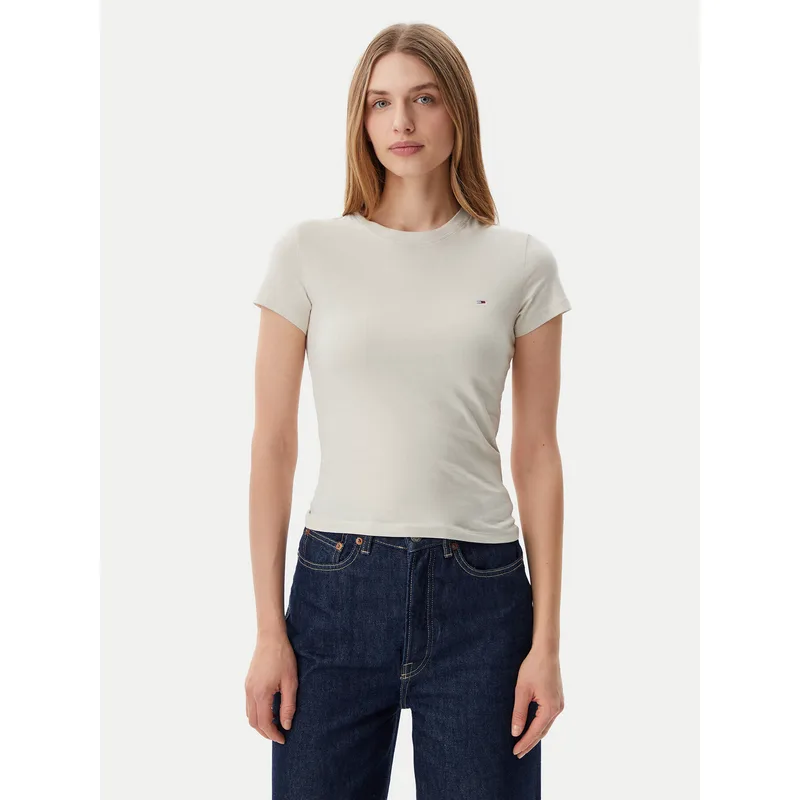 Tommy Jeans T-Shirt DW0DW20459 Μπεζ Slim Fit