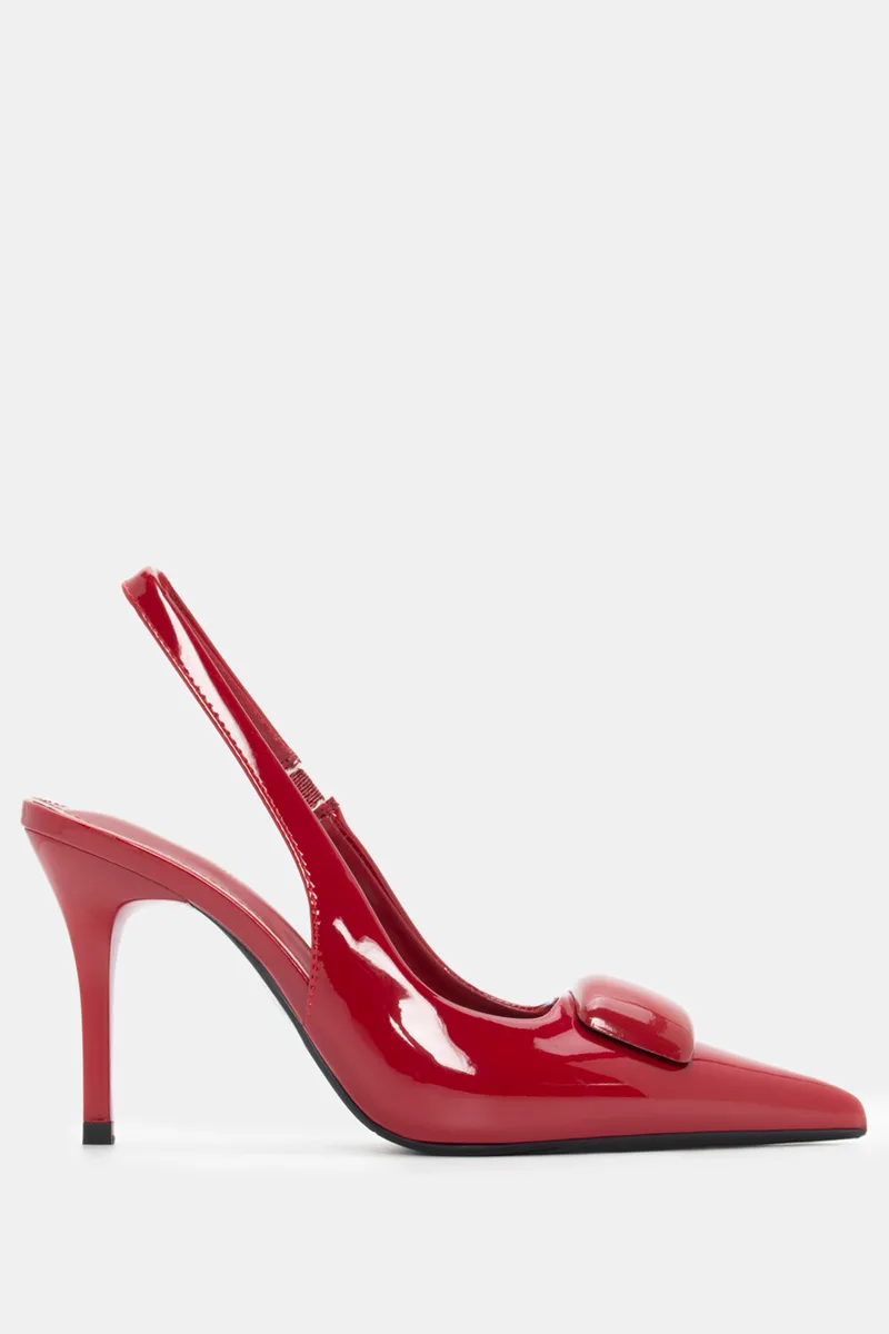 Γόβες Μυτερές Slingback με Λάστιχο - Μπορντό-Λουστρίνι