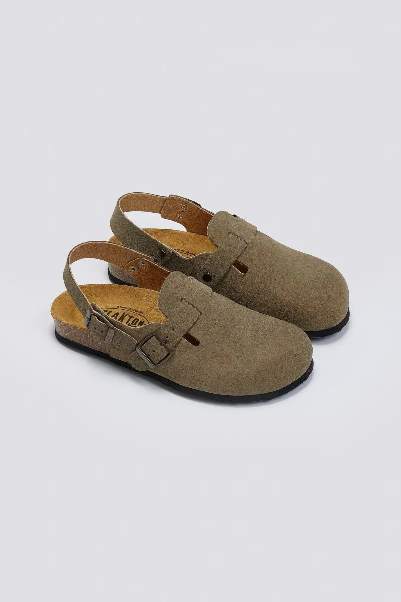 Plakton Suede Clogs with Strap - 181546 - Light Khaki