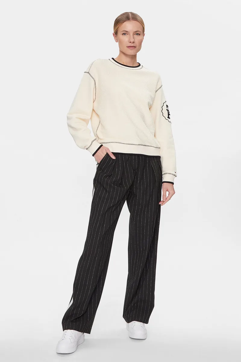 Tommy Hilfiger γυναικείο παντελόνι με ριγέ σχέδιο Relaxed Straight Fit - WW0WW40513 Μαύρο