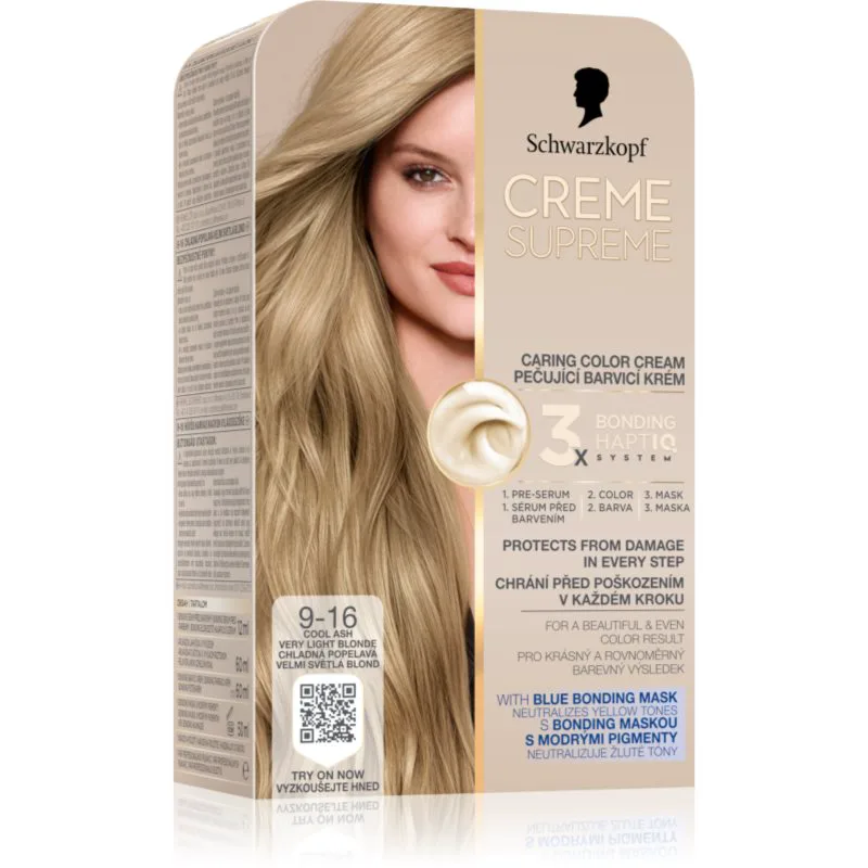 Schwarzkopf Creme Supreme μόνιμη βαφή μαλλιών απόχρωση 9-16 Cool Ash Very Light Blonde 60 ml