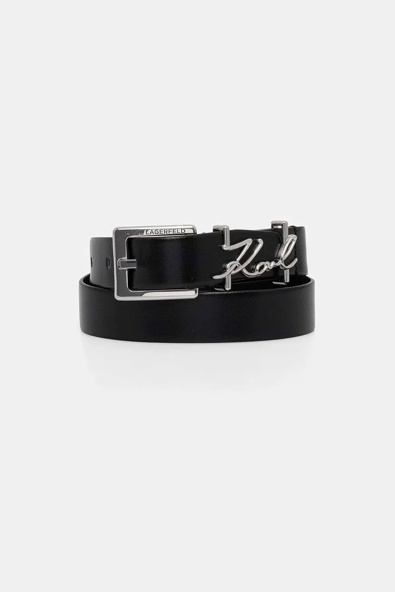Karl Lagerfeld γυναικεία δερμάτινη ζώνη με λογότυπο "Signature" - B2W33038 Μαύρο