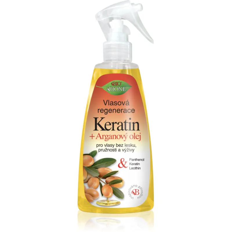 Bione Cosmetics Keratin + Argan αναγεννητικό μαλακτικό χωρίς ξέβγαλμα για τα μαλλιά 260 ml