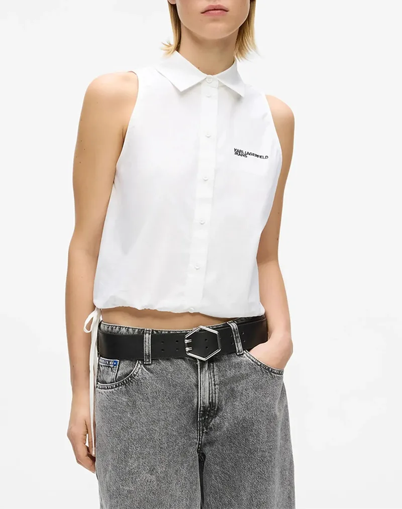KARL LAGERFELD JEANS KLJ SLEEVELESS BLOUSE B2W11020-100 White
