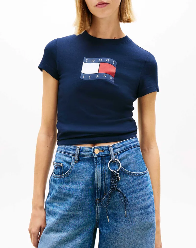TOMMY JEANS TJW SLIM WAVY FLAG TEE EXT DW0DW22781-C1G DarkBlue