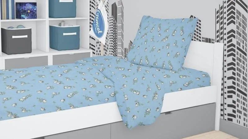 Σετ Σεντόνια Φανελένια Μονά 3 Τεμαχίων Dimcol Birds 14 Sky blue 160x240