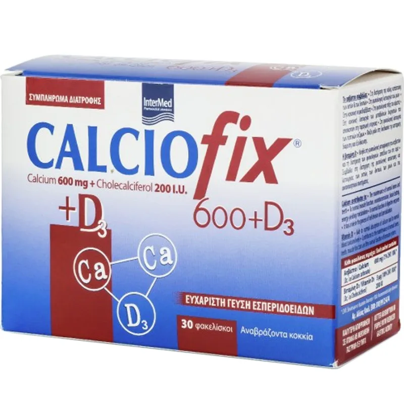 Intermed Calciofix Calcium 600mg & D3 200IU 30 Sachets,Συμπλήρωμα Διατροφής για την Κάλυψη των Αναγκών σε Ασβέστιο & Βιταμίνη D3 με Ευχάριστη Γεύση Εσπεριδοειδών