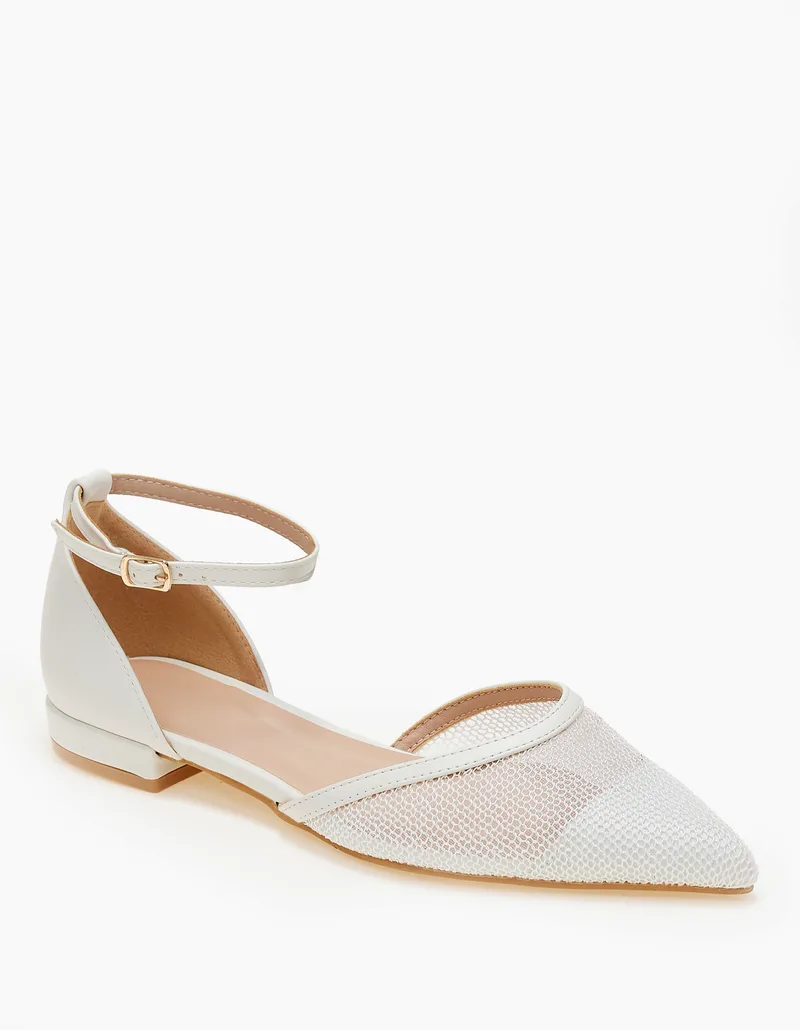 Ballet shoes μυτερά με διαφάνεια και μπαρέτα - Λευκό