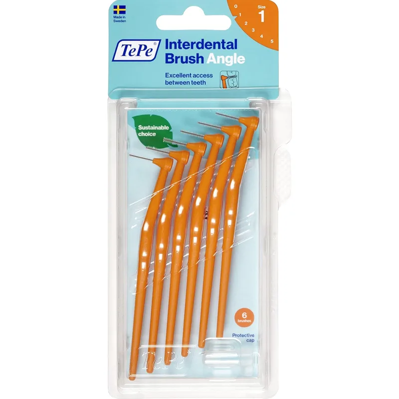 TePe Angle Interdental Brush Angle Μεσοδόντια Βουρτσάκια Καθαρισμού με Μακριά Λαβή & Κεκλιμένη Κεφαλή 6 Τεμάχια - Size 1 (0.45 mm)