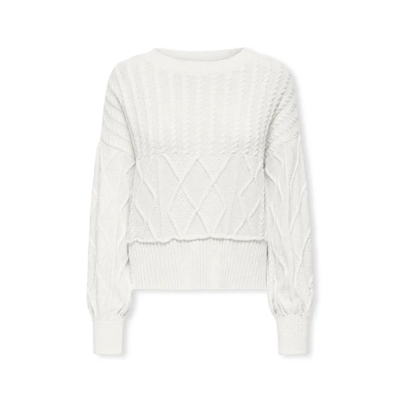 Πουλόβερ Only Katia Life Loose Cable Knit - Cloud Dancer