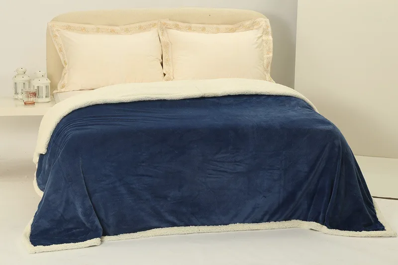 Κουβέρτα Fleece Με Sherpa Υπέρδιπλη Silk Fashion Μπλέ 220x240