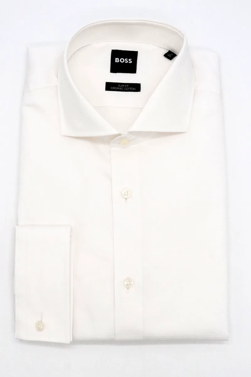 BOSS ΠΟΥΚΑΜΙΣΟ SLIM FIT ΜΑΝΙΚΕΤΟΚΟΥΜΠΟ H-Hank-Spread-CV-244 ΛΕΥΚΟ
