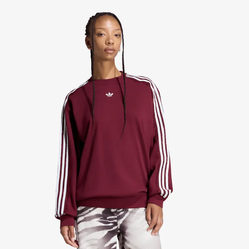 Φούτερ adidas Lace 3 Stripes Crew Shadow Red XL