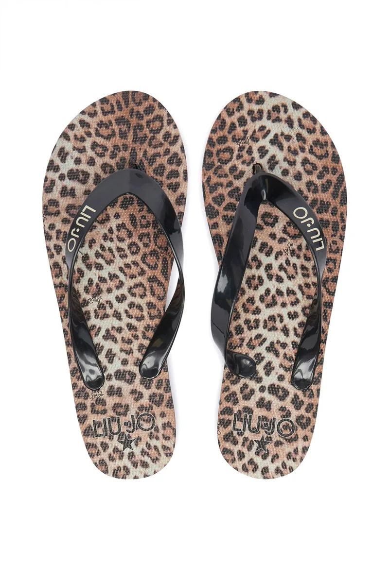 LIU-JO ΠΑΠΟΥΤΣΙΑ ΣΑΓΙΟΝΑΡΕΣ LEOPARD PRINT LOGO ΜΑΥΡΟ-ΜΠΕΖ