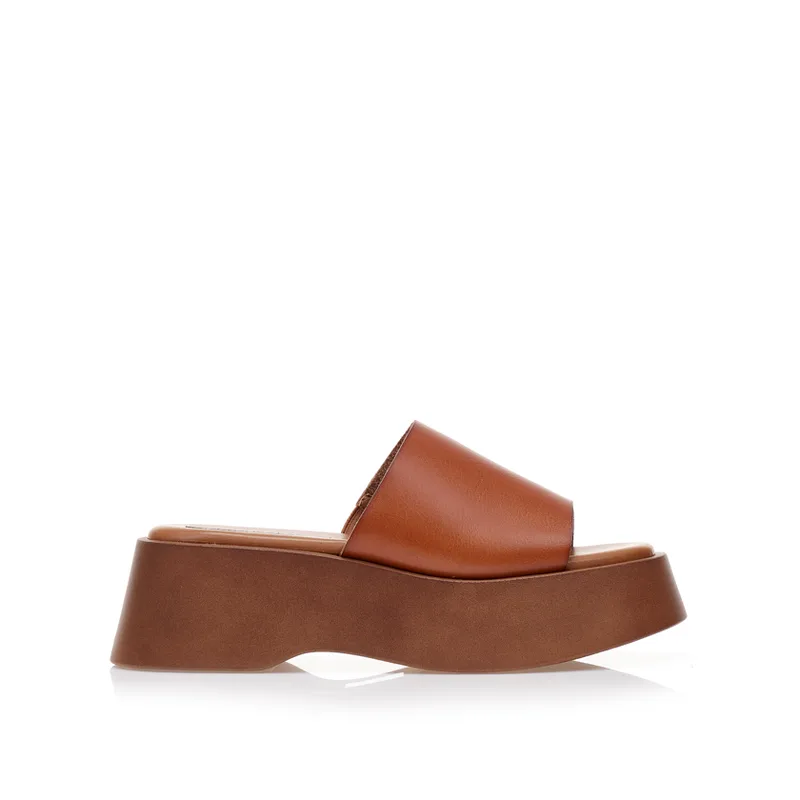 Flatforms κάμελ δερματίνη με φαρδιά φάσα ΚΑΜΕΛ