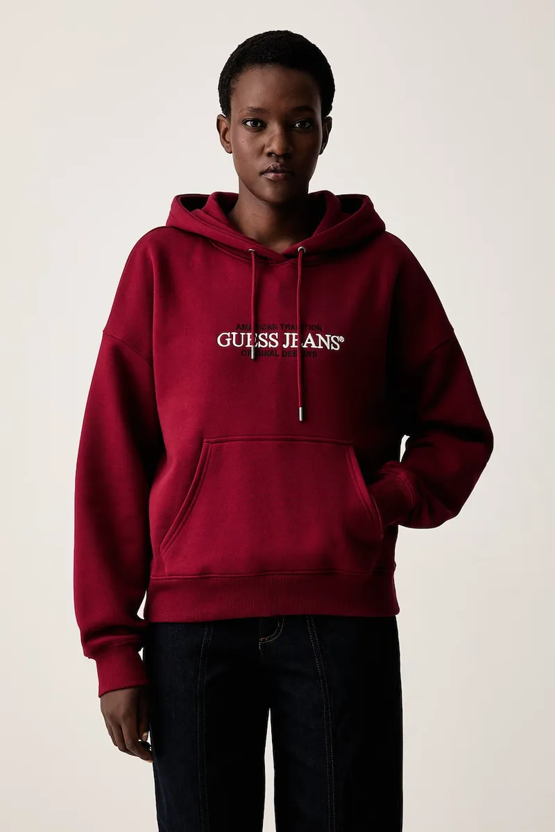 Guess Jeans μπλούζα με κουκούλα γυναικεία με βαμβάκι