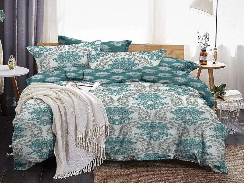 Σετ Σεντόνια Πετρόλ Damask 100% Βαμβακερά Γαρύφαλλο - 220x260, 160x200+30