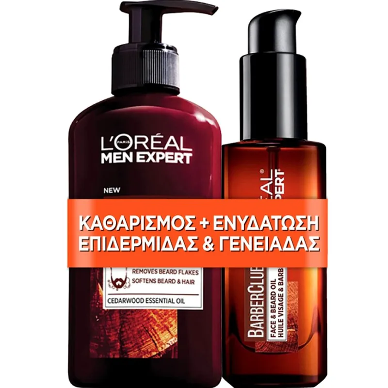 L'Oreal Paris Promo Men Expert BarberClub Beard, Face & Hair Wash Gel 200ml & Face & Beard Oil 30ml