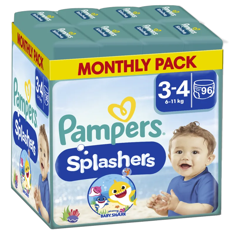 Pampers Πάνες Μαγιό Μίας Χρήσης Splashers Monthly Pack No3-4 (6-11kg) 96τεμ (8*12τεμ)