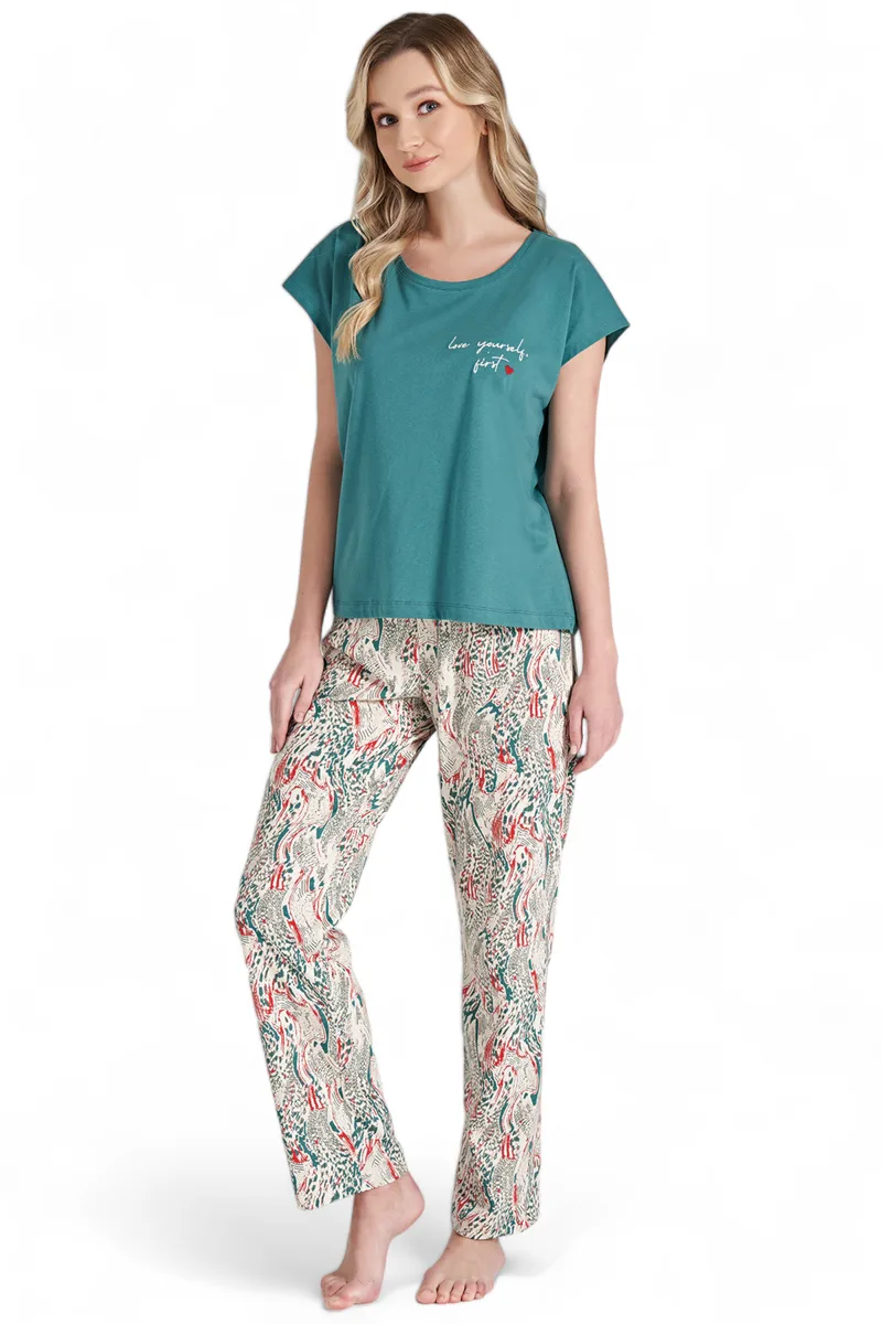 Πιτζάμα γυναικεία βισκόζ Pijadore Love Yourself PJDR1677-Πετρόλ