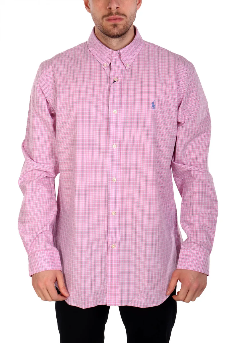 RALPH LAUREN ΠΟΥΚΑΜΙΣΟ ΚΑΡΩ BUTTON DOWN CUSTOM FIT ΡΟΖ-ΜΠΛΕ