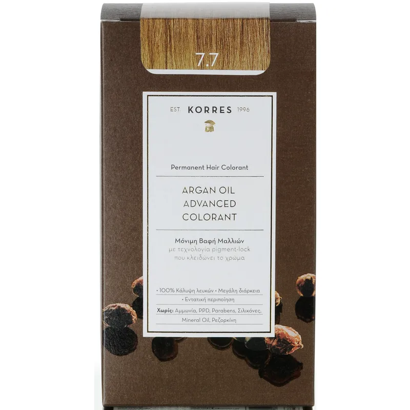 Korres Argan Oil Βαφή Μαλλιών Χωρίς Αμμωνία με Τεχνολογία Pigment-Lock που Κλειδώνει το Χρώμα 1 Τεμάχιο - 7.7 Μόκα