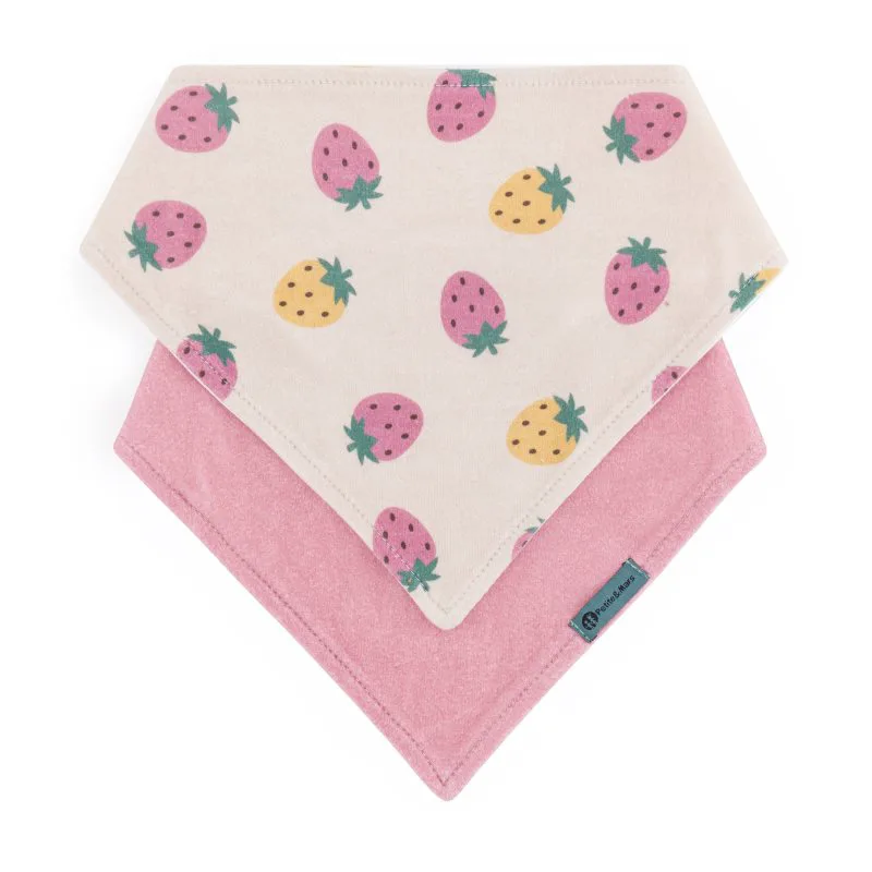 Petite&Mars Bandana Luke 3m+ σαλιάρα Μπεζ Strawberies&Dusty Rose 2 τμχ
