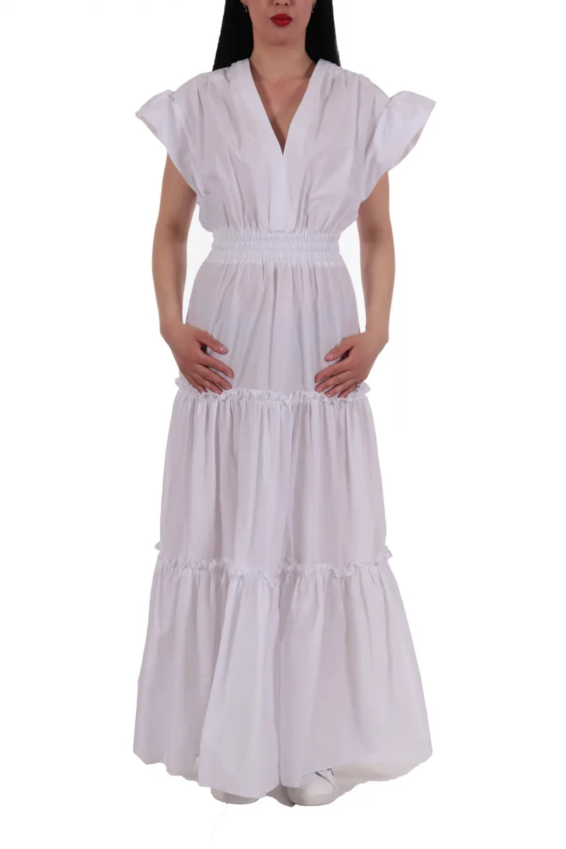 PINKO ΦΟΡΕΜΑ ΜΑΚΡΥ PELLEGRINO 1 ABITO POPELINE RADIANT V-NECK ΒΟΛΑΝ ΛΕΥΚΟ