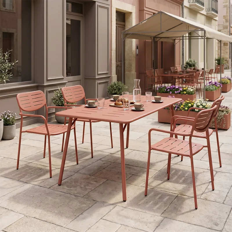 Τραπεζαρία Moraja Deraby pakoworld σετ 5τεμ terracotta μέταλλο 140x80x72εκ - PAKO WORLD - 200-001686