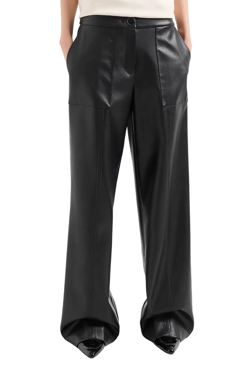 Armani Exchange γυναικείο παντελόνι μονόχρωμο από faux δέρμα - 6DYP23YNNNZ Μαύρο