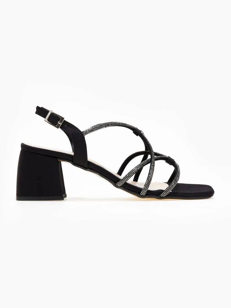 TFP Satin Sandals with Rhinestones - 1500 - Black/Steel
