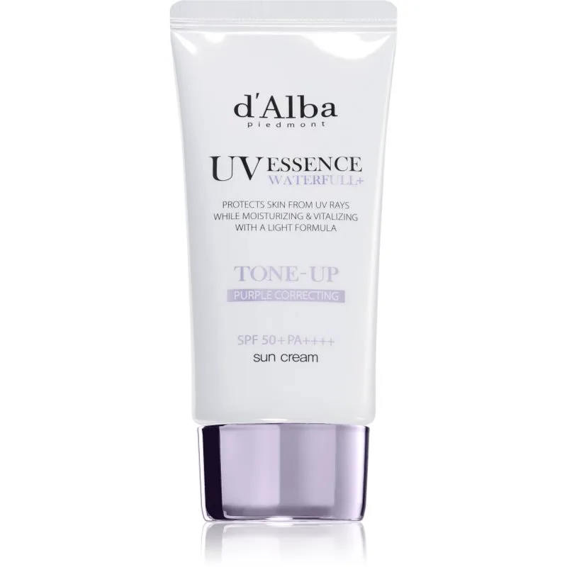 d'Alba Waterfull Purple Correcting Tone-Up Sun Cream αντηλιακή κρέμα με χρώμα για λαμπρότητα και ενυδάτωση SPF 50+ 50 ml