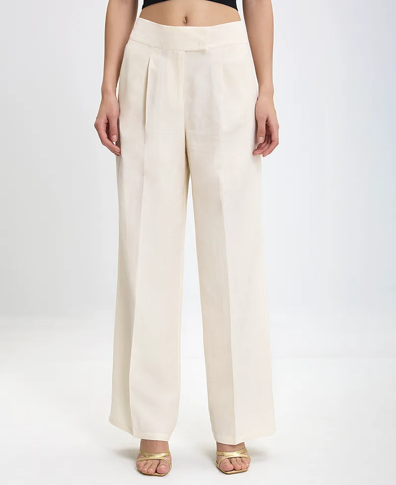 Penny Black Γυναικείο Παντελόνι Λινό Wide Leg με Πιέτες σε Ιβουάρ