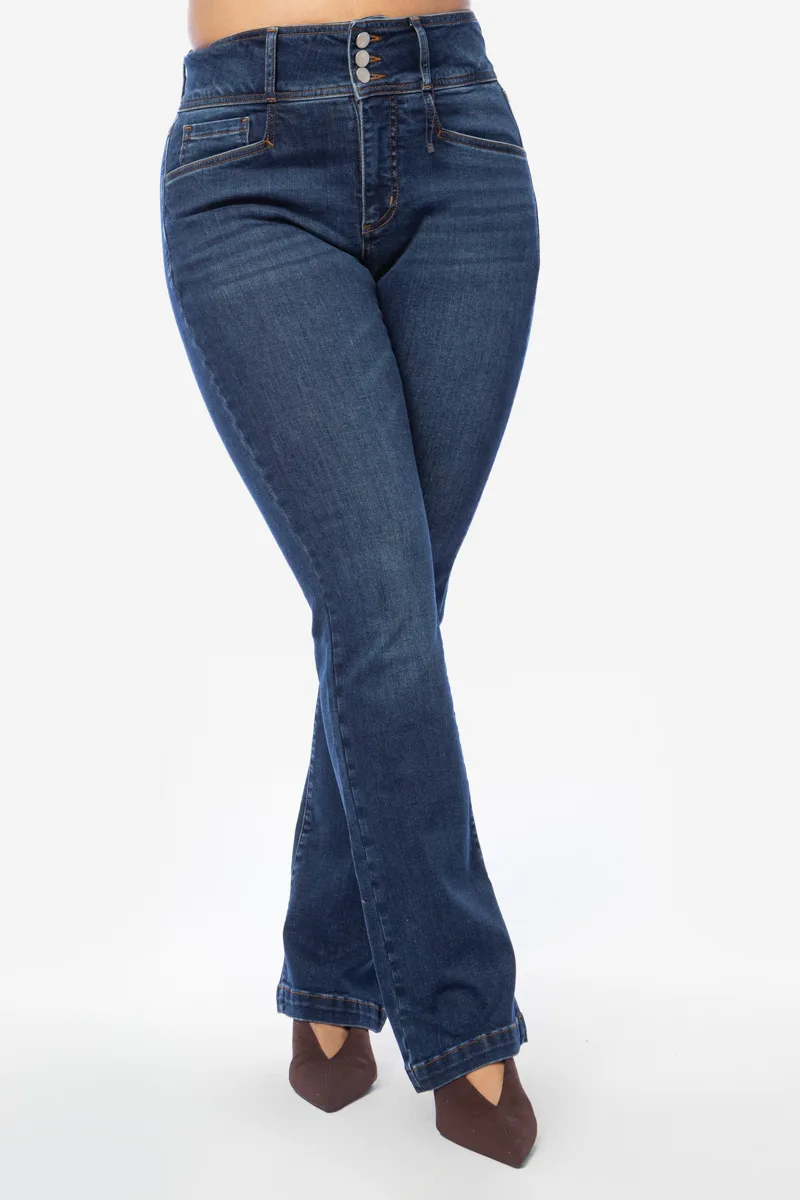 Jean καμπάνα με 3 κουμπιά σε denim blue χρώμα