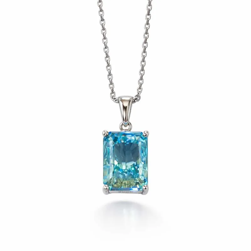 Ασημένιο Κολιέ 925 Ορθογώνιο Aqua Blue Ζιργκόν