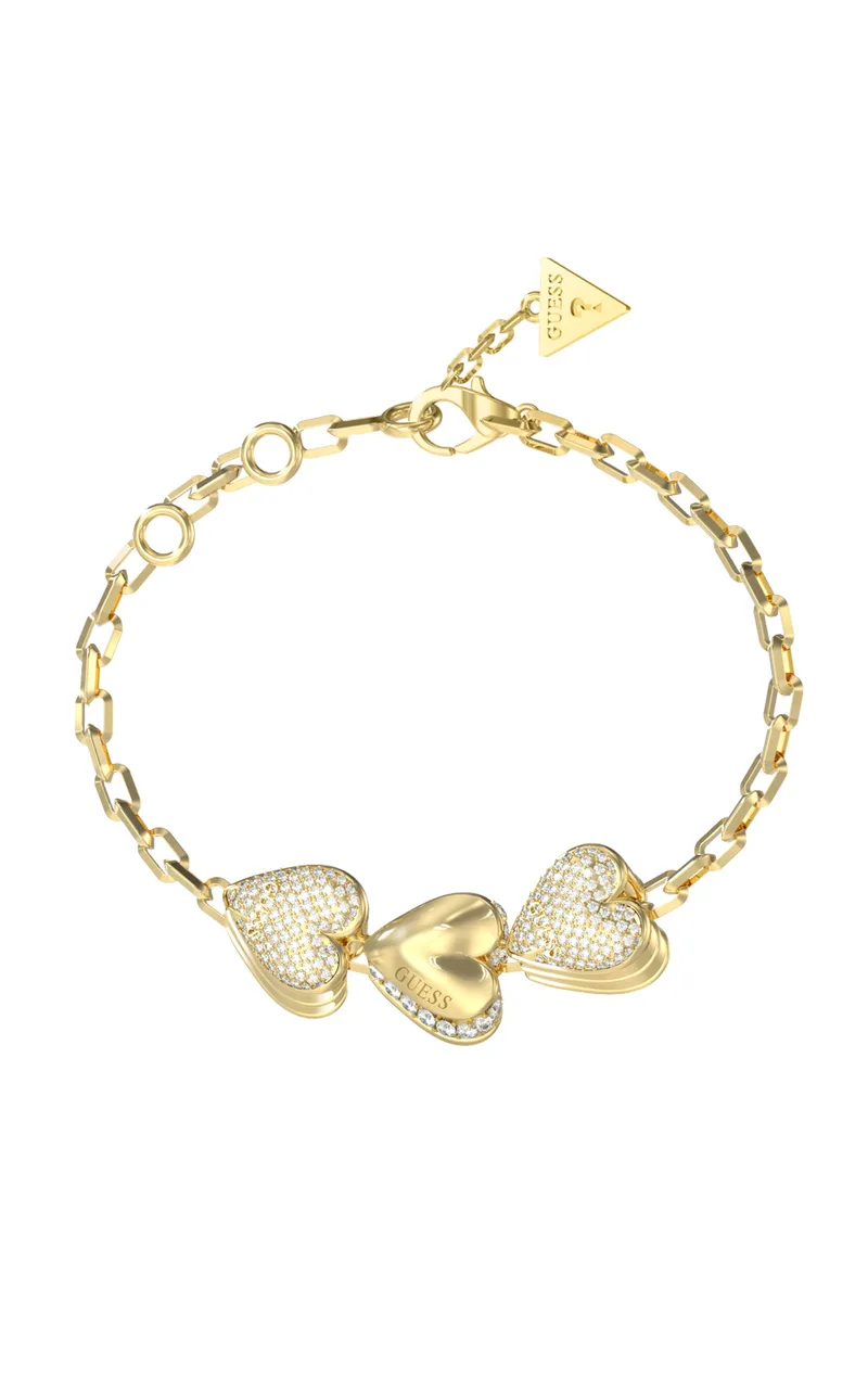 GUESS STEEL BY YOUR SIDE JUBB06079JWYGL Βραχιόλι Χρυσό Με Τρεις Καρδιές Με Πέτρες