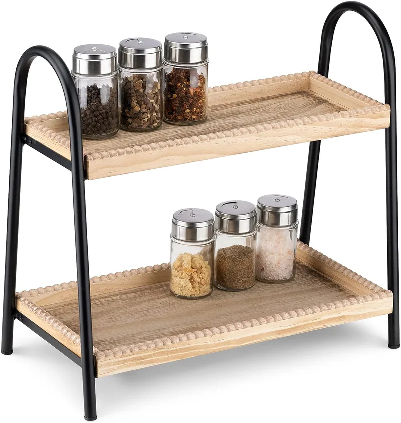Navaris Vintage Wooden Countertop Shelf - Ξύλινο Vintage Ράφι / Βάση Αποθήκευσης και Οργάνωσης για Κουζίνα & Μπάνιο Δύο Επιπέδων από Μπαμπού - Brown (57295.05.2)