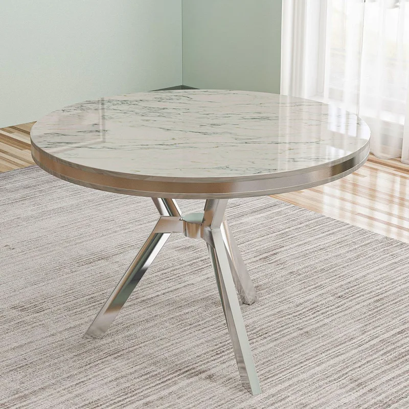 Τραπέζι Τραπεζαρίας Mos - White Marble, Chrome 240Chr2109 (90x74x90 cm)