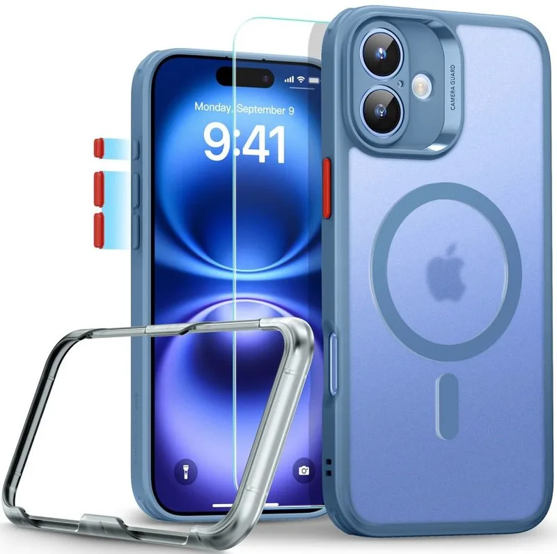 Θήκη & Tempered Glass iPhone 16 ESR Classic Pro Set Ανθεκτική με MagSafe / Εναλλάξιμα Κουμπιά & Αντιχαρακτικό Γυαλί Προστασίας Οθόνης - Frosted Blue (4894240229958)