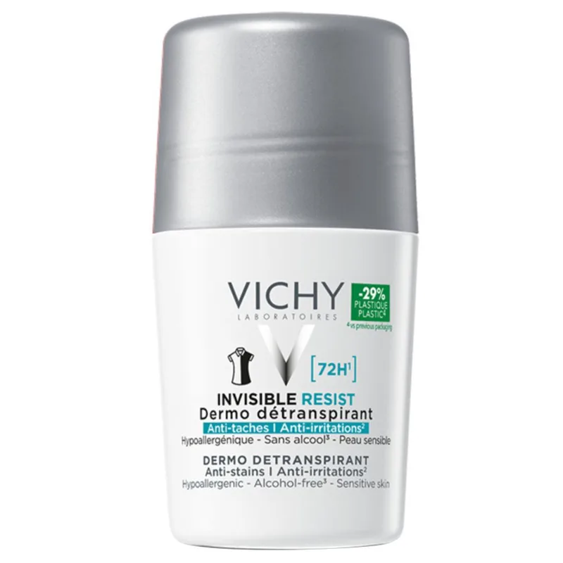 Vichy 72h Invisible Resist Anti-Stains & Anti-Irritations Detranspirant Roll-On Αποσμητικό για Άνδρες & Γυναίκες Κατά των Σημαδιών 50ml