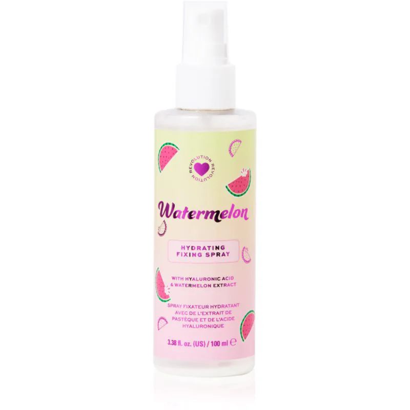 I Heart Revolution Watermelon Dewy Fixing Spray σταθεροποιητικό σπρέι με ενυδατικό αποτέλεσμα απόχρωση Watermelon 100 ml