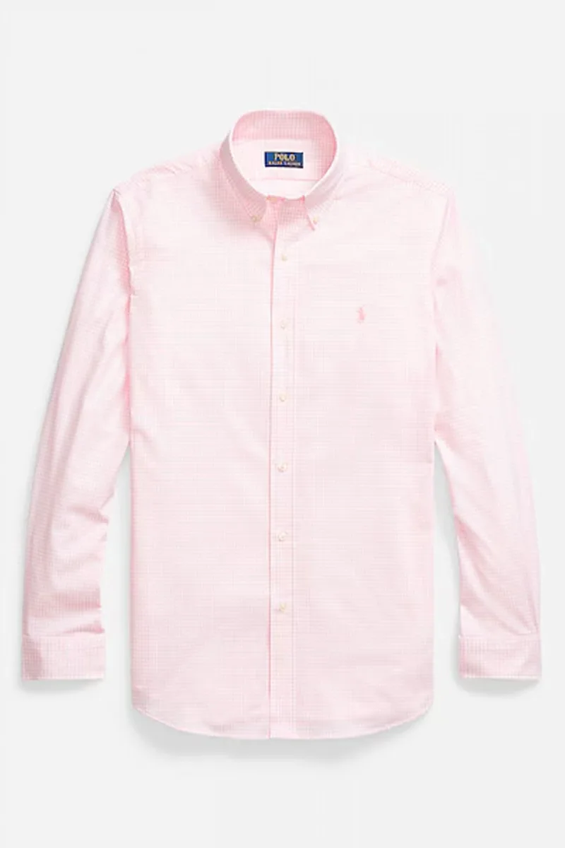 RALPH LAUREN ΠΟΥΚΑΜΙΣΟ ΚΑΡΩ BUTTON DOWN CUSTOM FIT ΡΟΖ-ΛΕΥΚΟ