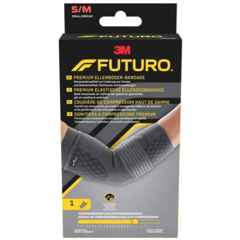 3M Futuro Premium Compression Elbow Sleeve 49006, Περιαγκωνίδα Συμπίεσης που Βοηθάει στην Ανακούφιση από τη Δυσκαμψία των Μυών, των Αρθρώσεων, τον Πόνο & το Πρήξιμο 1 Τεμάχιο - S/M