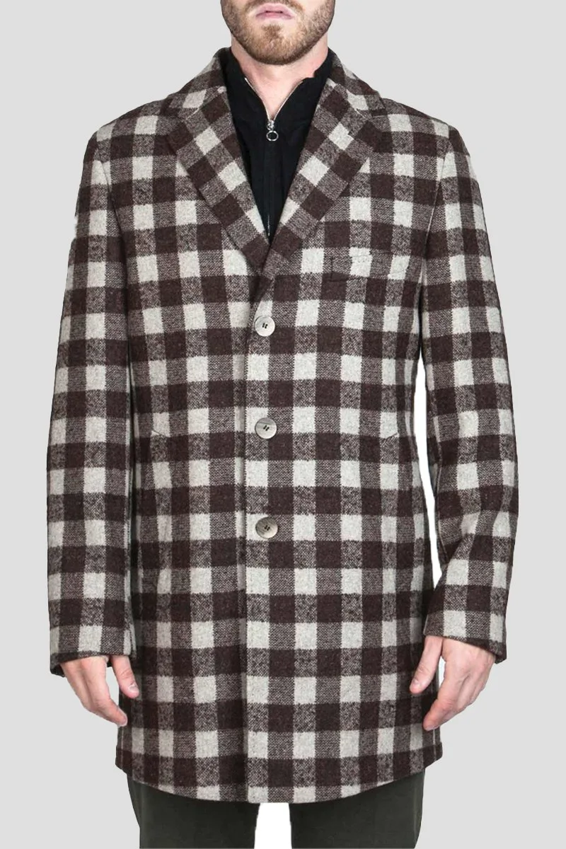 EXIBIT Ανδρικό Καφέ Plaid Wool Coat